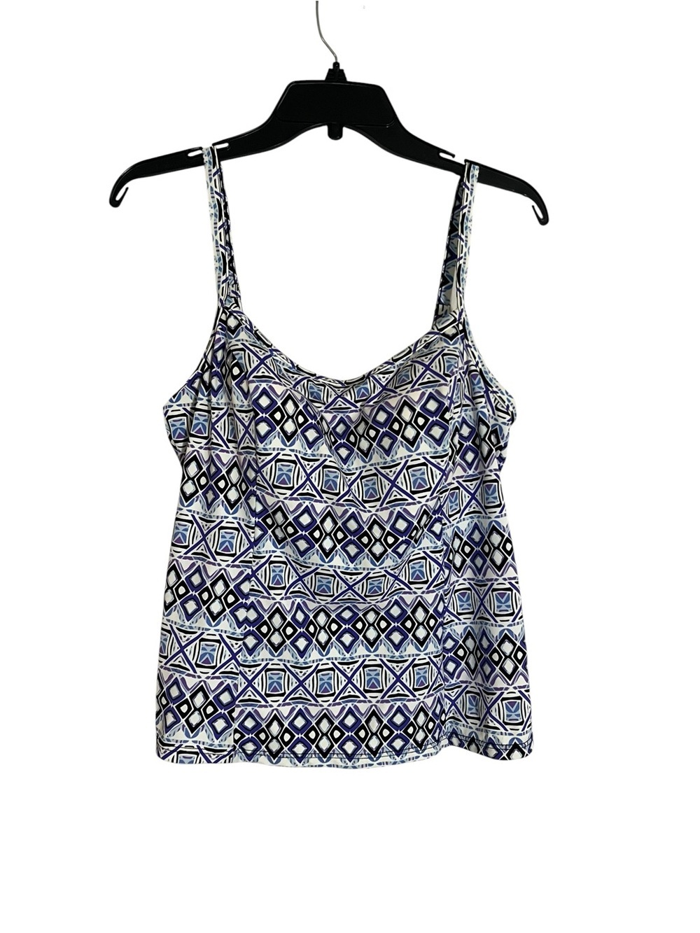 Fit 4U  Size: 14 Geometric Blue Swim top with Adjustable Straps